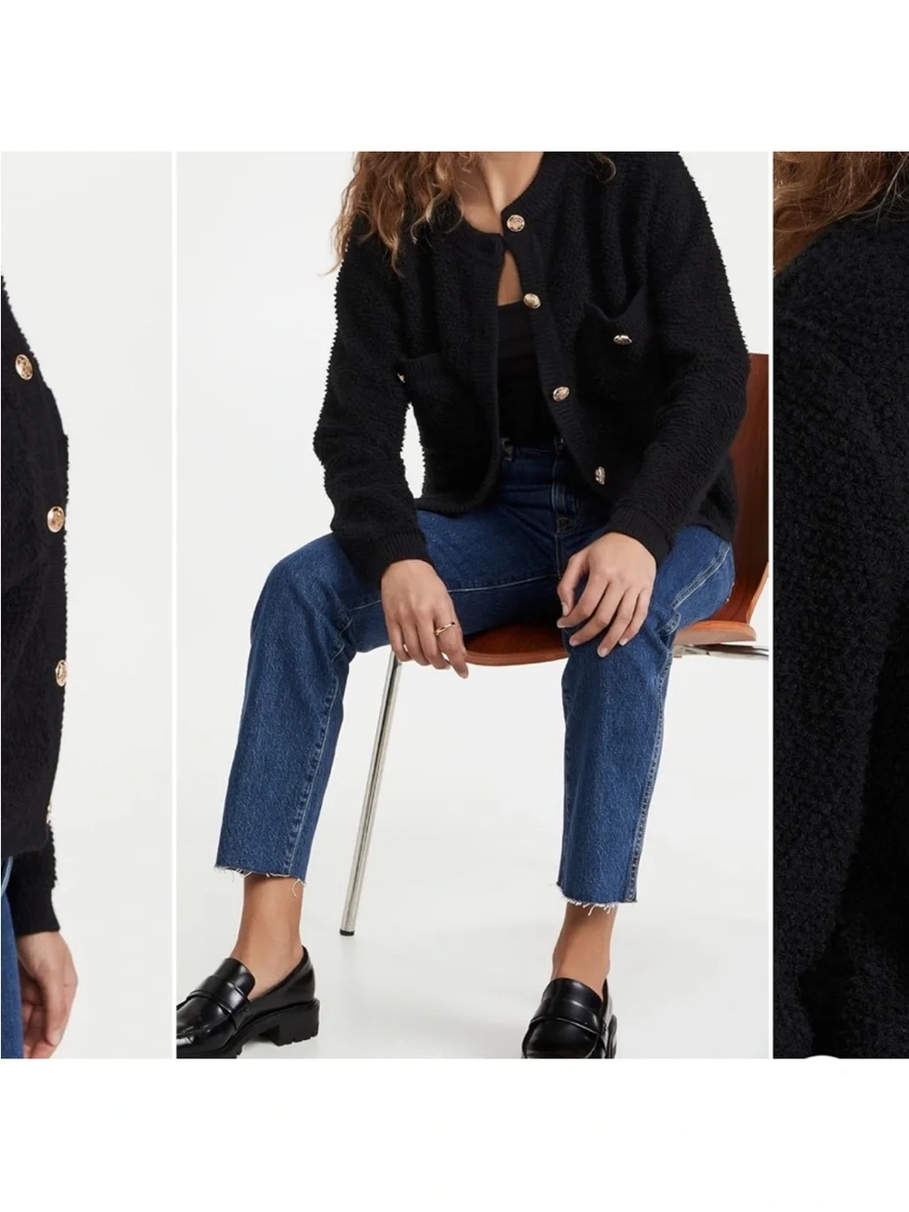 Line & Dot Black Teddy Bouclé Button Up Cardigan - Picture 4 of 7